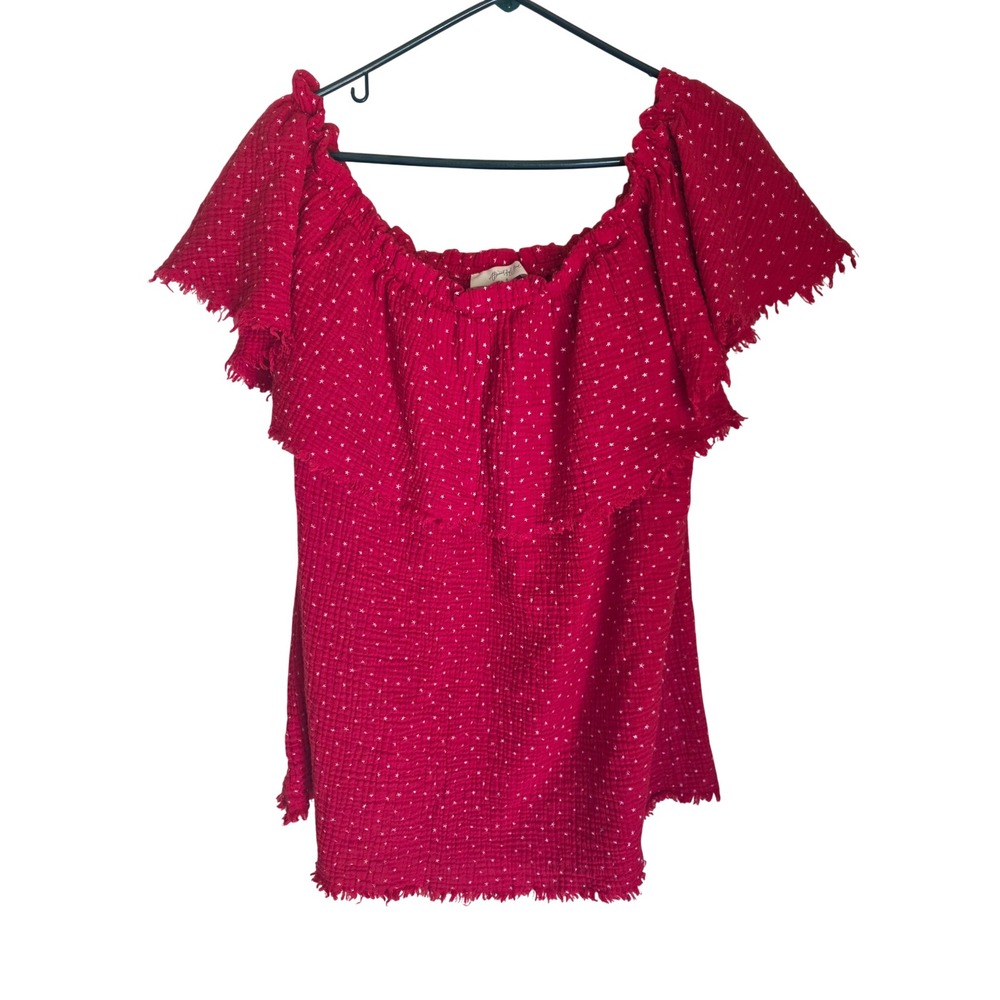 A Beautiful Soul Red Star Print Off Shoulder Ruffle Top S Womens 4th Of July